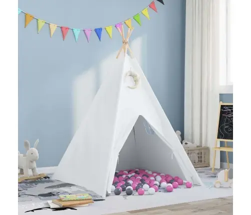Teepee Telts Balts, Pelēks, Rozā Lieli Kokvilnas Audums Vidaxl