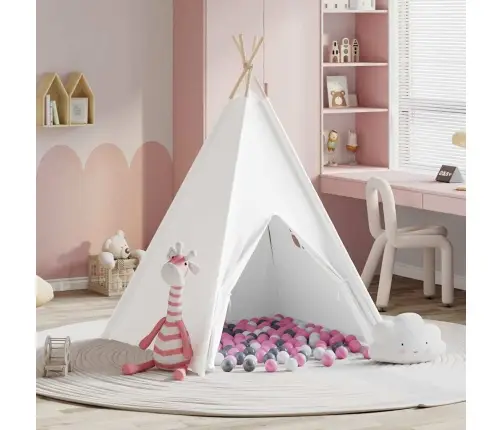 Teepee Telts Balts, Pelēks, Rozā Lieli Kokvilnas Audums Vidaxl