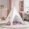 Teepee Telts Balts, Pelēks, Rozā Lieli Kokvilnas Audums Vidaxl