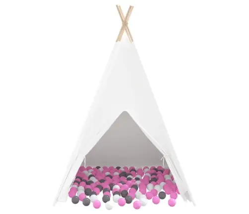 Teepee Telts Balts, Pelēks, Rozā Lieli Kokvilnas Audums Vidaxl