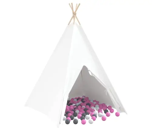 Teepee Telts Balts, Pelēks, Rozā Lieli Kokvilnas Audums Vidaxl