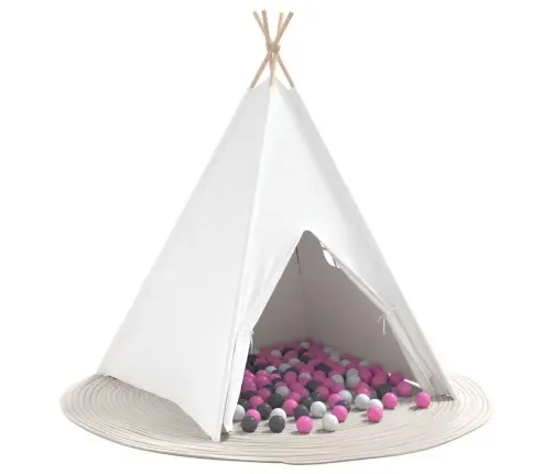 Teepee Telts Balts, Pelēks, Rozā Lieli Kokvilnas Audums Vidaxl