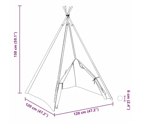 Teepee Telts Balts, Pelēks, Rozā Lieli Kokvilnas Audums Vidaxl