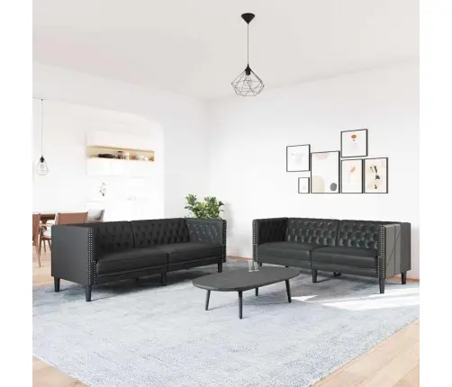 Diivanikomplekt 2 Pcs Must 194 X 74.5 X 70.5 Cm Kunstnahk