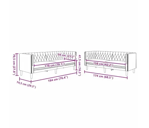 Diivanikomplekt 2 Pcs Must 194 X 74.5 X 70.5 Cm Kunstnahk