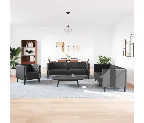 Dīvānu Komplekts 3 Pcs Melna 194 X 74.5 X 70.5 Cm Mākslīgā Āda