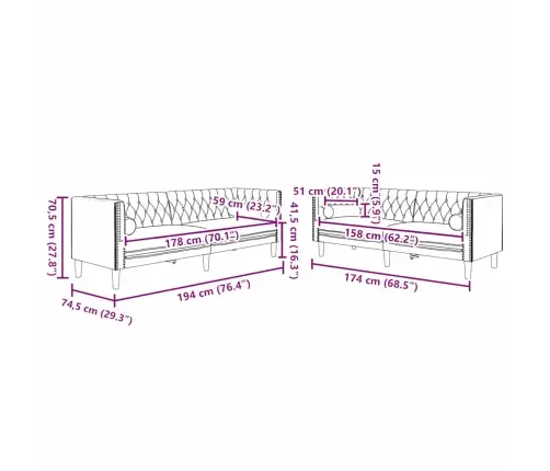 Dīvānu Komplekts 2 Pcs Gaiši Pelēka Samts