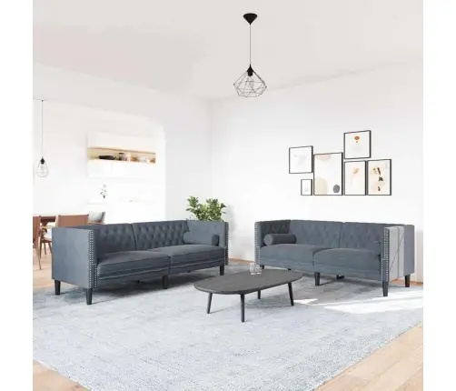 Dīvānu Komplekts 2 Pcs Tumši Pelēka Samts