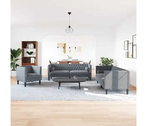Dīvānu Komplekts 3 Pcs Tumši Pelēka Samts