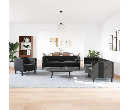 Elutuba Diivan 3 Pcs Must 194 X 74,5 X 70,5 Cm Samet