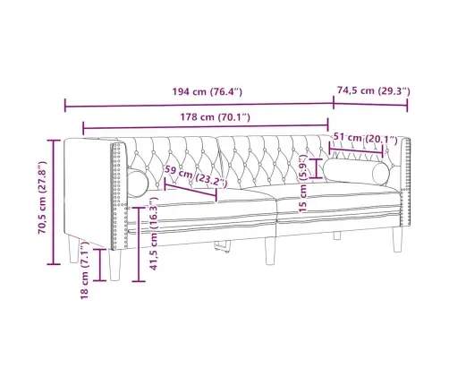 Elutuba Diivan 3 Pcs Must 194 X 74,5 X 70,5 Cm Samet