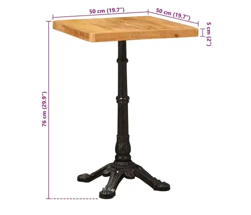 Bistro Galds Brūna 50 X 50 X 76 Cm Mango Masīvkoks Vidaxl