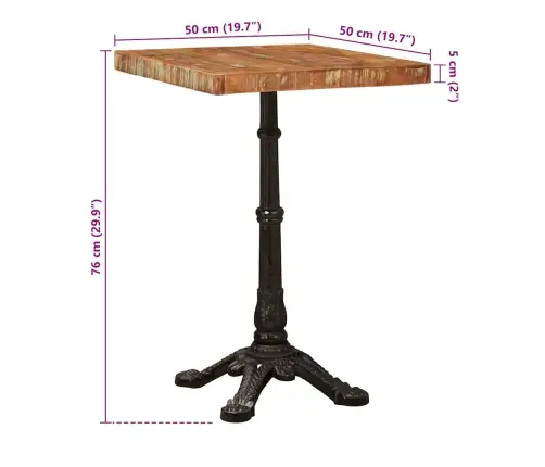 Bistro Galds Brūna 50 X 50 X 76 Cm Pārstrādāts Masīvkoks Vidaxl