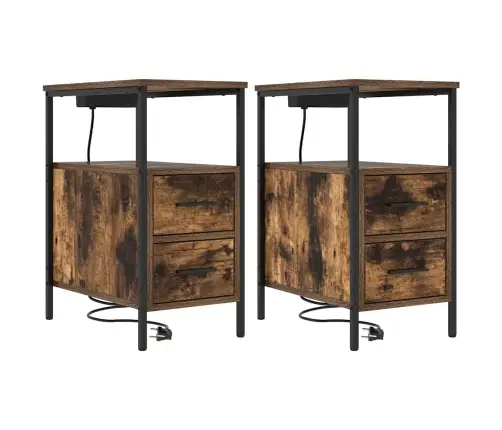 Gultas Skapji 2 Pcs Dūmakaina Ozolkoka 30 X 48 X 61 Cm Vidaxl