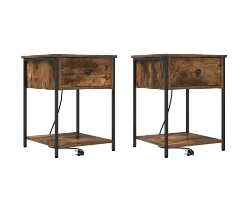 Gultas Skapji 2 Pcs Dūmakaina Ozolkoka 42 X 41 X 56 Cm Vidaxl