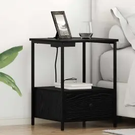 Nakts Skapis Ar Uzlādes Staciju Ar Atvilktni 2 Pcs Melns Ozols Vidaxl