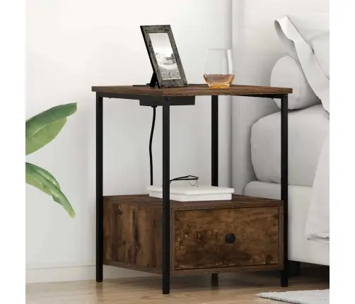 Nakts Skapis Ar Uzlādes Staciju Ar Atvilktni Dūmakaina Ozolkoka Vidaxl