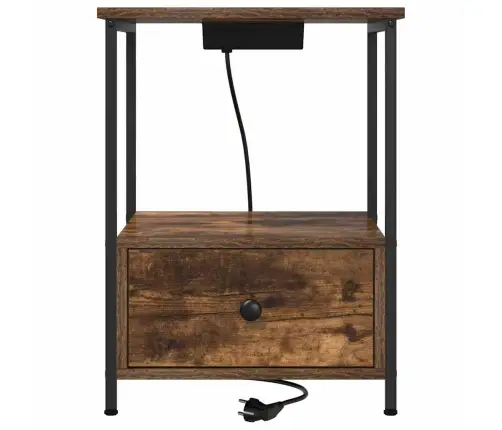 Nakts Skapis Ar Uzlādes Staciju Ar Atvilktni Dūmakaina Ozolkoka Vidaxl