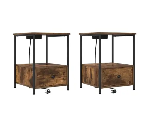 Nakts Skapis Ar Uzlādes Staciju 2 Pcs Dūmakaina Ozolkoka Vidaxl