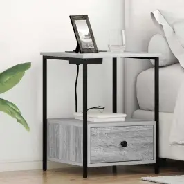 Nakts Skapis Ar Uzlādes Staciju Pelēka Sonomas Ozola Vidaxl