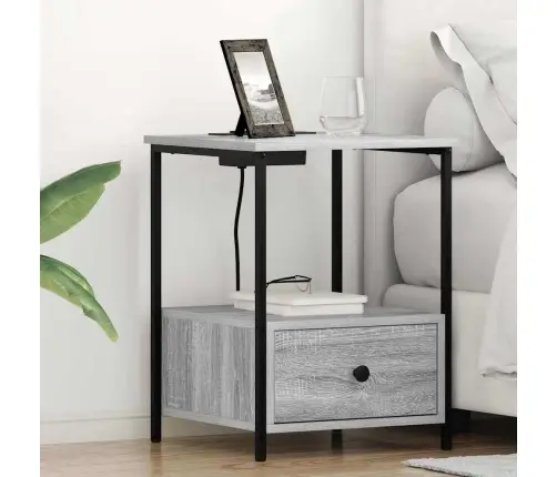 Nakts Skapis Ar Uzlādes Staciju 2 Pcs Pelēka Sonomas Ozola Vidaxl