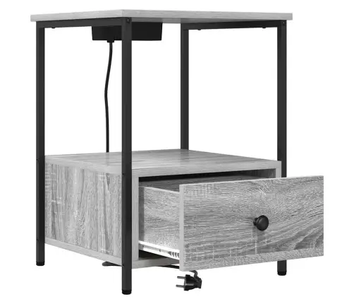 Nakts Skapis Ar Uzlādes Staciju 2 Pcs Pelēka Sonomas Ozola Vidaxl