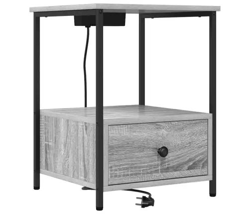 Nakts Skapis Ar Uzlādes Staciju 2 Pcs Pelēka Sonomas Ozola Vidaxl