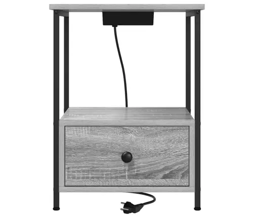 Nakts Skapis Ar Uzlādes Staciju 2 Pcs Pelēka Sonomas Ozola Vidaxl