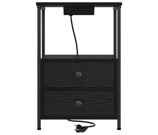 Nakts Skapis Ar Uzlādes Staciju Melns Ozols Inženierijas Koks Vidaxl