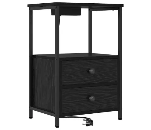 Nakts Skapis Ar Uzlādes Staciju Melns Ozols Inženierijas Koks Vidaxl