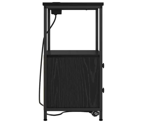 Nakts Skapis Ar Uzlādes Staciju Melns Ozols Inženierijas Koks Vidaxl