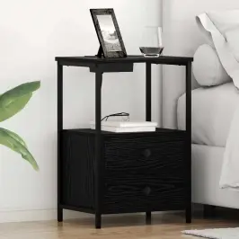 Nakts Skapis Ar Uzlādes Staciju Ar Atvilktni 2 Pcs Melns Ozols Vidaxl