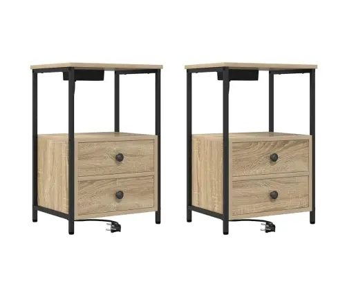 Nakts Skapis Ar Uzlādes Staciju 2 Pcs Sonomas Ozola Vidaxl