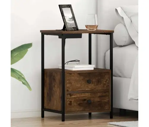 Nakts Skapis Ar Uzlādes Staciju Ar Atvilktni Dūmakaina Ozolkoka Vidaxl