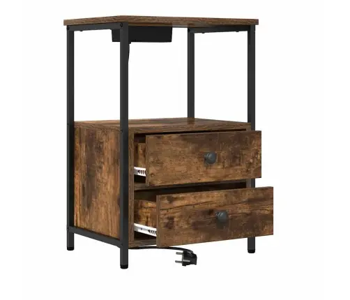 Nakts Skapis Ar Uzlādes Staciju Ar Atvilktni Dūmakaina Ozolkoka Vidaxl