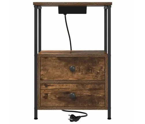 Nakts Skapis Ar Uzlādes Staciju Ar Atvilktni Dūmakaina Ozolkoka Vidaxl