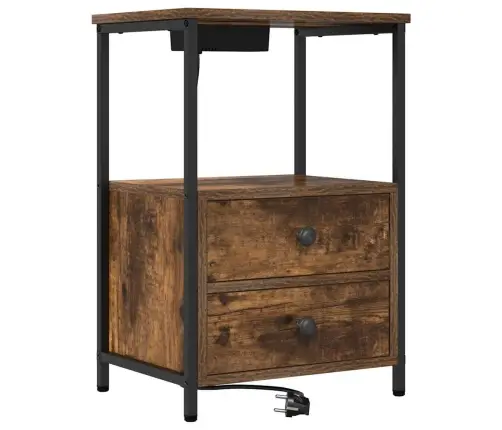 Nakts Skapis Ar Uzlādes Staciju Ar Atvilktni Dūmakaina Ozolkoka Vidaxl