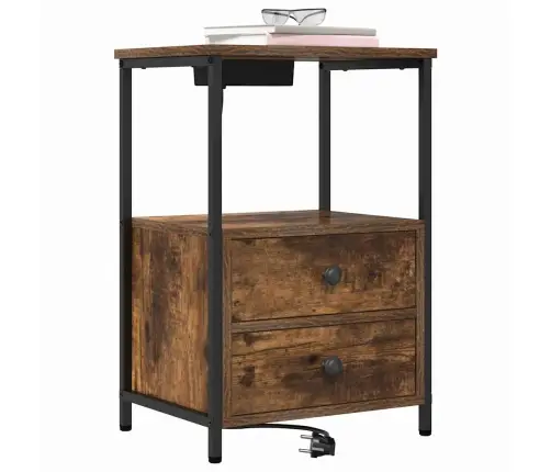 Nakts Skapis Ar Uzlādes Staciju Ar Atvilktni Dūmakaina Ozolkoka Vidaxl