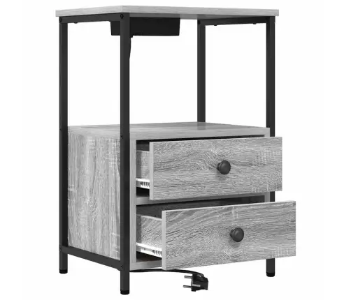 Nakts Skapis Ar Uzlādes Staciju 2 Pcs Pelēka Sonomas Ozola Vidaxl