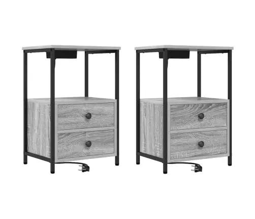 Nakts Skapis Ar Uzlādes Staciju 2 Pcs Pelēka Sonomas Ozola Vidaxl