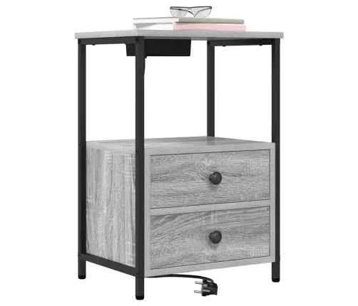 Nakts Skapis Ar Uzlādes Staciju 2 Pcs Pelēka Sonomas Ozola Vidaxl
