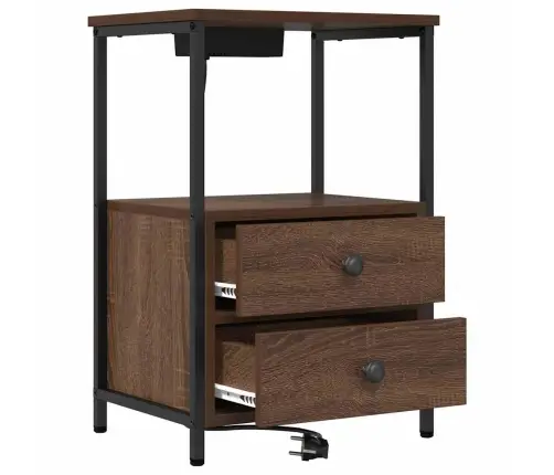 Nakts Skapis Ar Uzlādes Staciju Ar Atvilktni Ar Uzglabāšanu Brūna Ozolkoka Vidaxl