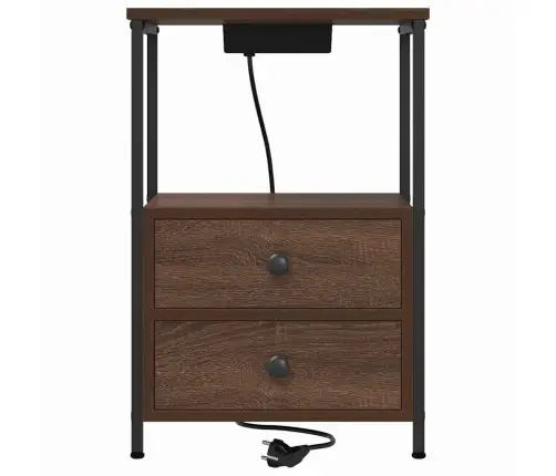 Nakts Skapis Ar Uzlādes Staciju Ar Atvilktni Ar Uzglabāšanu Brūna Ozolkoka Vidaxl