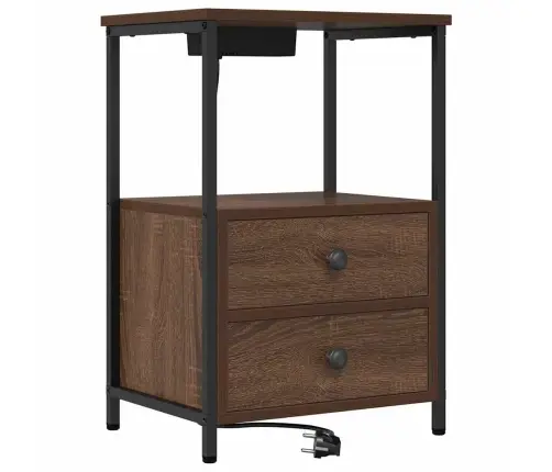 Nakts Skapis Ar Uzlādes Staciju Ar Atvilktni Ar Uzglabāšanu Brūna Ozolkoka Vidaxl
