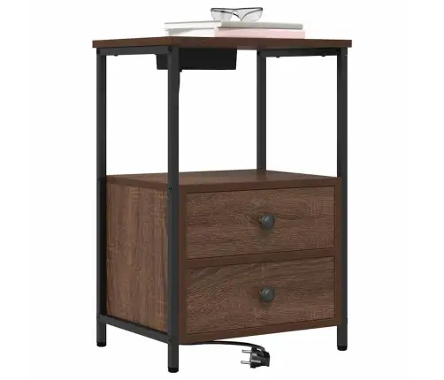 Nakts Skapis Ar Uzlādes Staciju Ar Atvilktni Ar Uzglabāšanu Brūna Ozolkoka Vidaxl