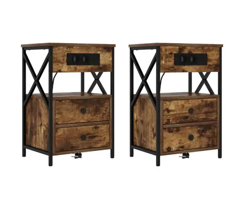 Nakts Skapītis 2 Pcs Dūmakaina Ozolkoka 40 X 31 X 60 Cm Vidaxl