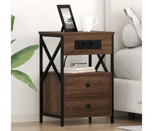 Nakts Skapītis Brūna Ozolkoka 40 X 31 X 60 Cm Inženierijas Koks Vidaxl