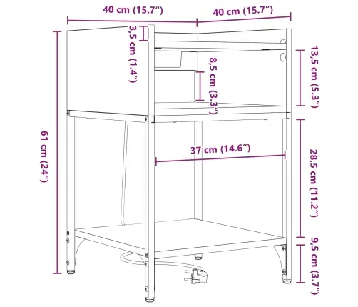 Nakts Skapītis Sonomas Ozola 40 X 40 X 61 Cm Inženierijas Koks Vidaxl