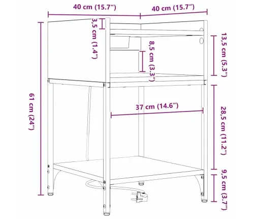 Nakts Skapītis Brūna Ozolkoka 40 X 40 X 61 Cm Inženierijas Koks Vidaxl