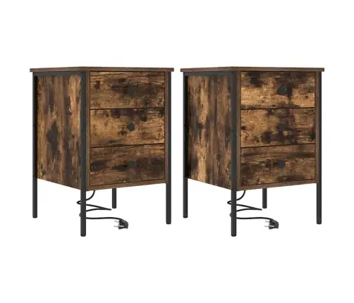 Gultas Skapji 2 Pcs Dūmakaina Ozolkoka 42 X 41 X 61 Cm Vidaxl